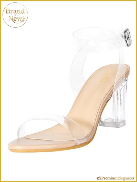 Shoes - Chunky Block Heel Sandals Adjustable Clear Strappy Heels 2.75 Inch
